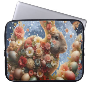 Housse Pour Ordinateur Portable Lapin de Pâques en fleurs