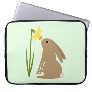Housse Pour Ordinateur Portable Lapin de Pâques et fleur de jonquille