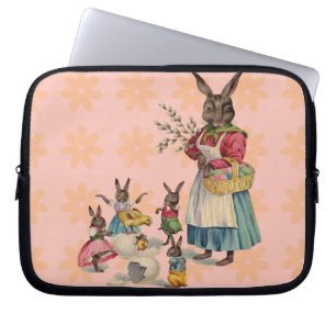 Housse Pour Ordinateur Portable Lapin de Pâques Poulets Lapins Œufs