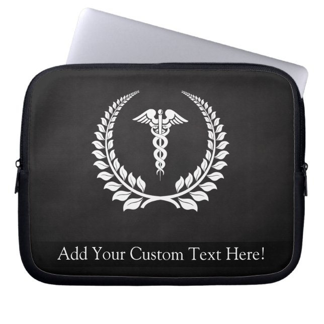 Housse Pour Ordinateur Portable Laurier Médicale de caducée (Devant)