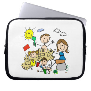 Housse Pour Ordinateur Portable Le bâton figure l'amusement de plage de famille