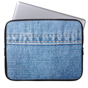 Housse Pour Ordinateur Portable Le jean bleu coudre la texture du closeup.
