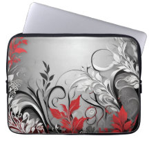Leaves and Swirls Red Black White Electronics Bag