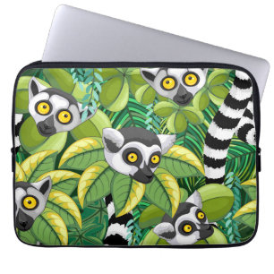Housse Pour Ordinateur Portable Lémuriens de Madagascar dans une jungle exotique