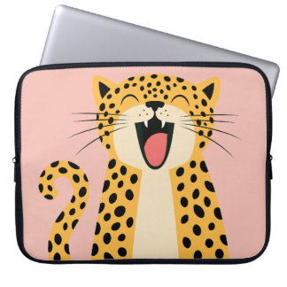 Housse Pour Ordinateur Portable Léopard sauvage de dessin animé mignon souriant he
