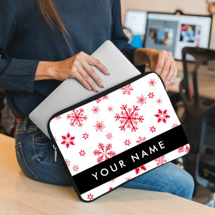 Housse Pour Ordinateur Portable Les flocons rouges, Votre nom, Personnalisez