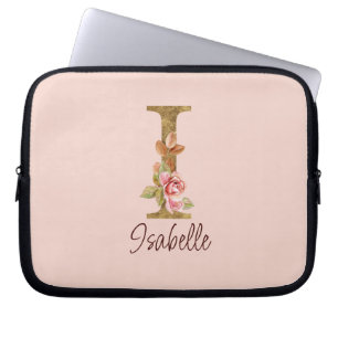Housse Pour Ordinateur Portable Lettre de nom personnalisée I Roses roses blush fe