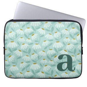Housse Pour Ordinateur Portable Lettre initiale de monogramme motif floral bleu sa