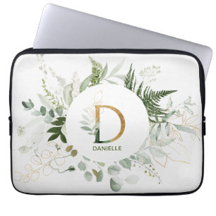 Housse Pour Ordinateur Portable Lettre Monogramme D Fern & Manche Succulente Ordin