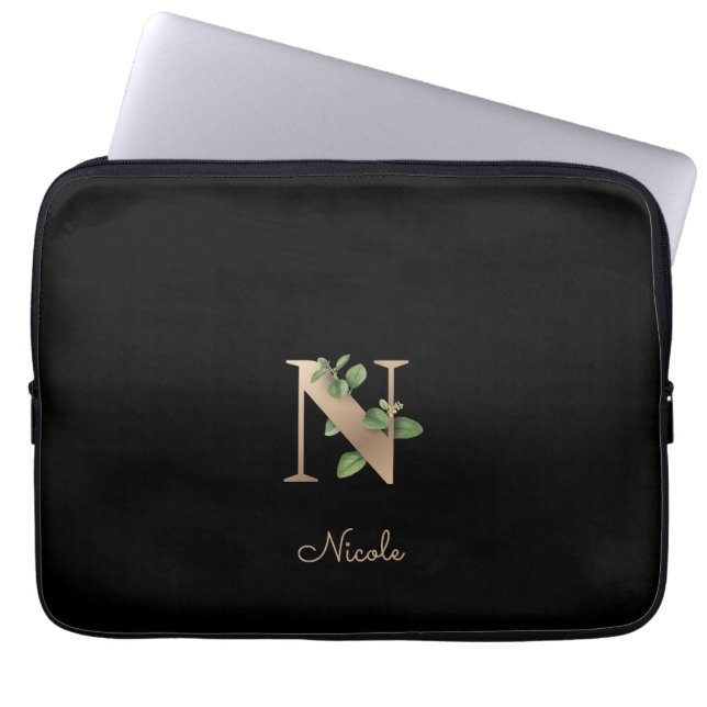 Housse Pour Ordinateur Portable LETTRE MONOGRAPHIQUE BOtanique Élégante N Sleeve o (Devant)
