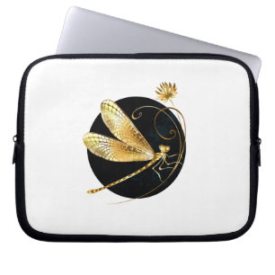 Housse Pour Ordinateur Portable libellule d'or en cercle noir