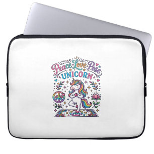 Housse Pour Ordinateur Portable Licorne Paix Amour Pose Licorne Fond Blanc S