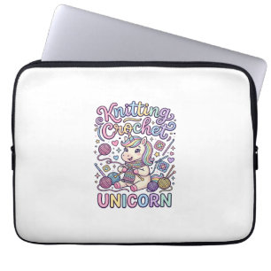 Housse Pour Ordinateur Portable Licorne Tricot Crochet Licorne Charmant Fond Blanc