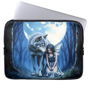 Housse Pour Ordinateur Portable Lien sous la lune – Le loup et la fée gothique.