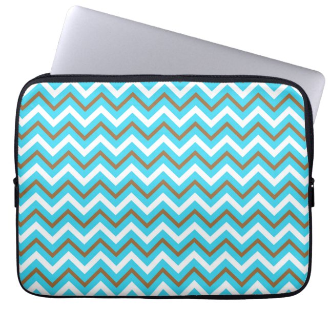 Housse Pour Ordinateur Portable Lignes Zag Brown Bleu Blanc Zig Zag Géométrique Va (Devant)