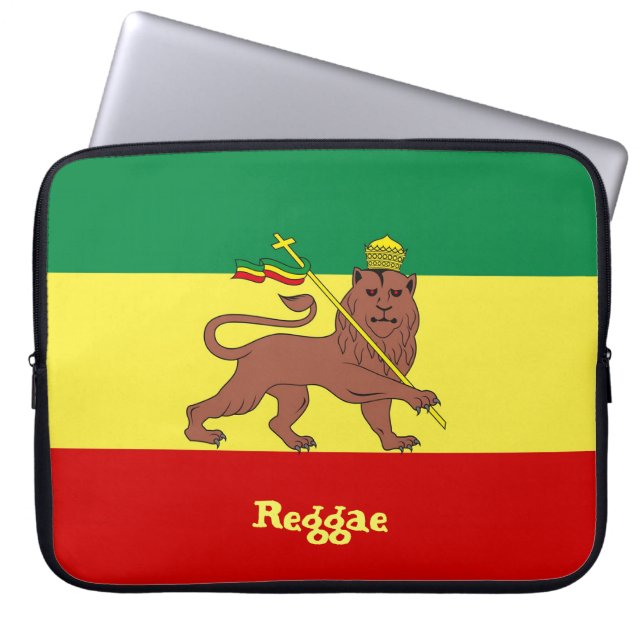 Housse Pour Ordinateur Portable Lion de reggae de Rasta du néoprène 15" de Judah (Devant)