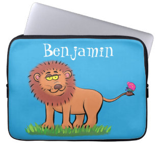 Housse Pour Ordinateur Portable Lion joyeux avec dessin animé de papillon