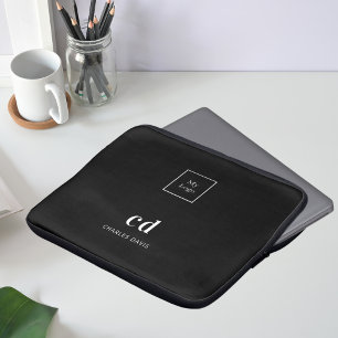 Housse Pour Ordinateur Portable Logo d'entreprise de monogramme noir blanc