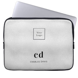 Housse Pour Ordinateur Portable Logo d'entreprise du monogramme argent