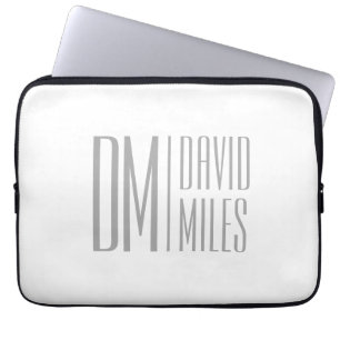 Housse Pour Ordinateur Portable Logo Stylish Minimal & Modern Grey Initiales & Nom
