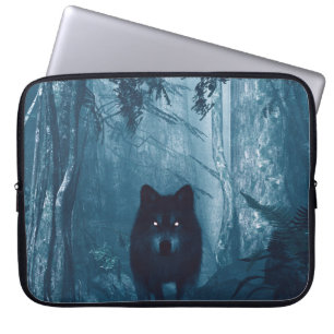Housse Pour Ordinateur Portable Loup en Forêt Noire.