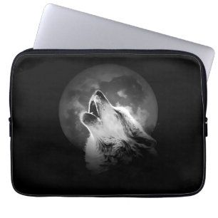 Housse Pour Ordinateur Portable Loup et lune de Howling noir et blanc
