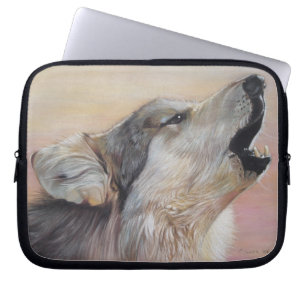 Housse Pour Ordinateur Portable loup gris hurlant contre la faune du ciel couché