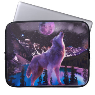 Housse Pour Ordinateur Portable Loup gris hurlant dans la forêt