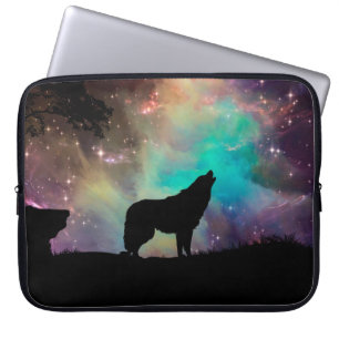 Housse Pour Ordinateur Portable Loup hurlant dans l'univers