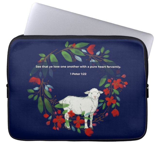 Housse Pour Ordinateur Portable Love One Another | Lamb & Floral Laptop Sleeve (Devant)