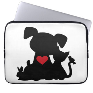 Housse Pour Ordinateur Portable Love Puppy et Kitten Silhouette
