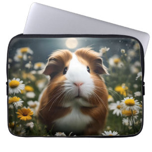 Housse Pour Ordinateur Portable Lune De Cochon Et Marguerites Brown Et Blanche,