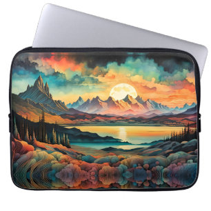 Housse Pour Ordinateur Portable Lune se levant sur les montagnes, Design de couleu