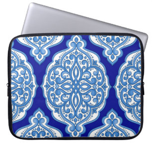 Housse Pour Ordinateur Portable Luxe blanc-bleu, ornement turc.