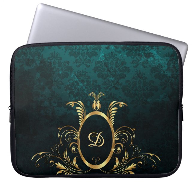Housse Pour Ordinateur Portable Luxe personnalisé Damas Turquoise (Devant)