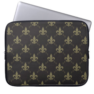 Housse Pour Ordinateur Portable Luxurious Black Gold Fleur De Lis Pattern