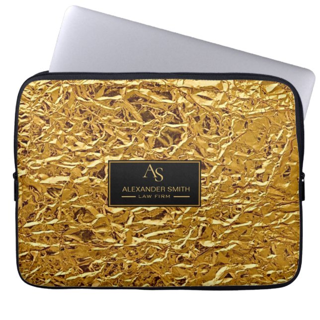 Housse Pour Ordinateur Portable Luxury Crumpled Gold Foil Texture Elegant Metallic (Devant)