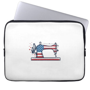 Housse Pour Ordinateur Portable Machine à coudre patriotique Gravure vintage Vecto
