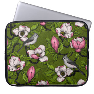 Housse Pour Ordinateur Portable Magnolia en floraison et oiseau de tireur 2
