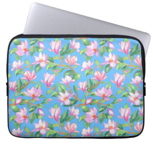 Housse Pour Ordinateur Portable Magnolia en floraison sur le bleu ciel