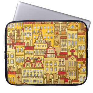 Housse Pour Ordinateur Portable Maisons colorées Vintage Ville Motif
