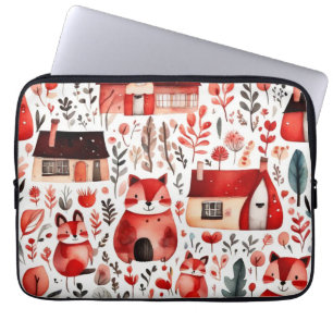 Housse Pour Ordinateur Portable Maisons rouges et maisons mignonnes Feuille de pap