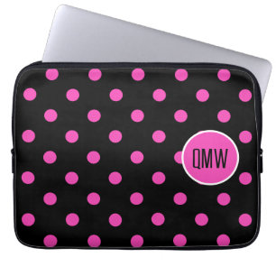 Housse Pour Ordinateur Portable Manche à ongles rose et noir personnalisées Monogr