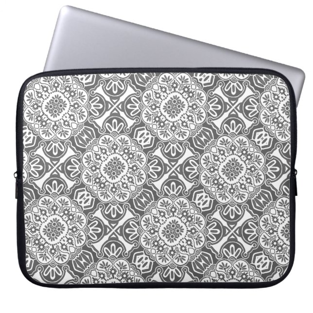 Housse Pour Ordinateur Portable Manche d'ordinateur portable tribal gris et blanc (Devant)