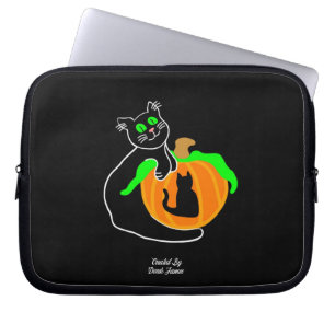 Housse Pour Ordinateur Portable Manche Ordinateur Portable Noir Citrouille Chat en