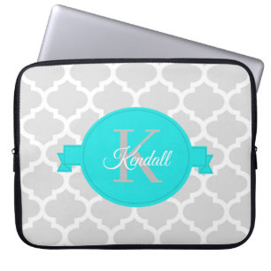 Housse Pour Ordinateur Portable Manches personnalisées Turquoise Quatrefoil