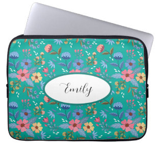 Housse Pour Ordinateur Portable Manches Turquoise Floral Personnalisées