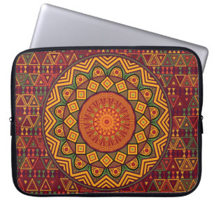 Housse Pour Ordinateur Portable Mandala africain, dessins circulaires polynésiens.