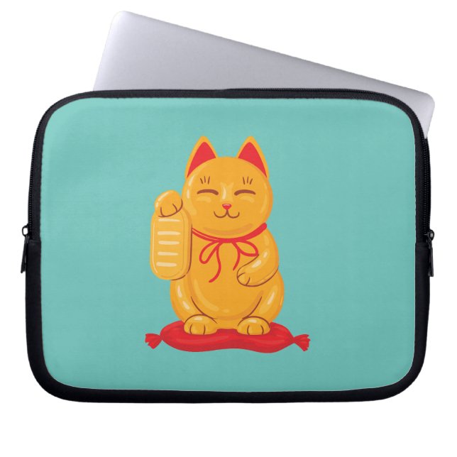 Housse Pour Ordinateur Portable Maneki Neko Chat d'or japonais, Symbole de richess (Devant)