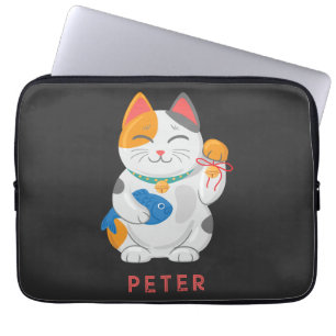 Housse Pour Ordinateur Portable Maneki Neko White Chat, symbole de bonne chance